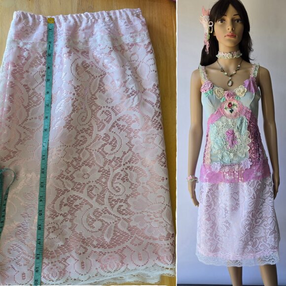 Vintage Lace and Pink Satin Skirt | Roselani Jasmin | Size Small - Picture 2 of 9